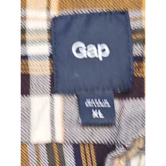 GAP XL Flannel Shirt Plaid Classic Fit Navy Yellow White 99/1 Cotton Unisex - Picture 5 of 12